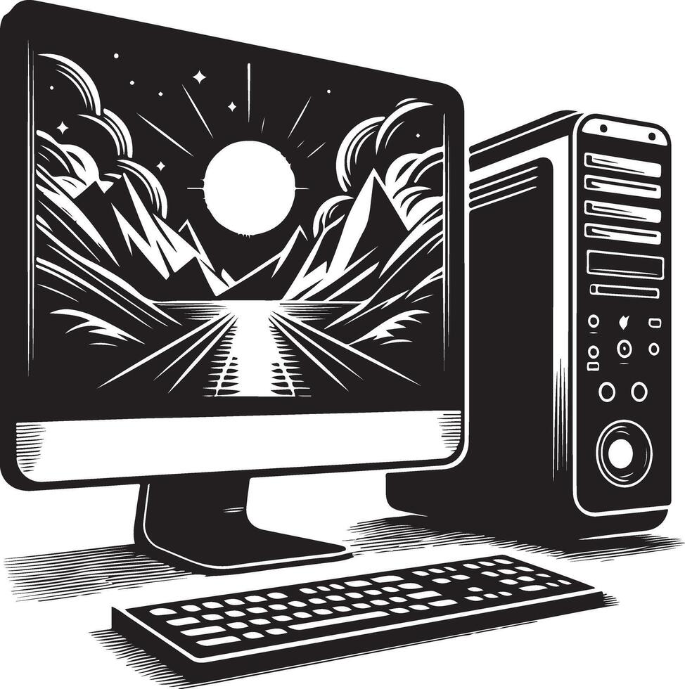 Desktop Computer Silhouette Illustration for Graphic Design vector