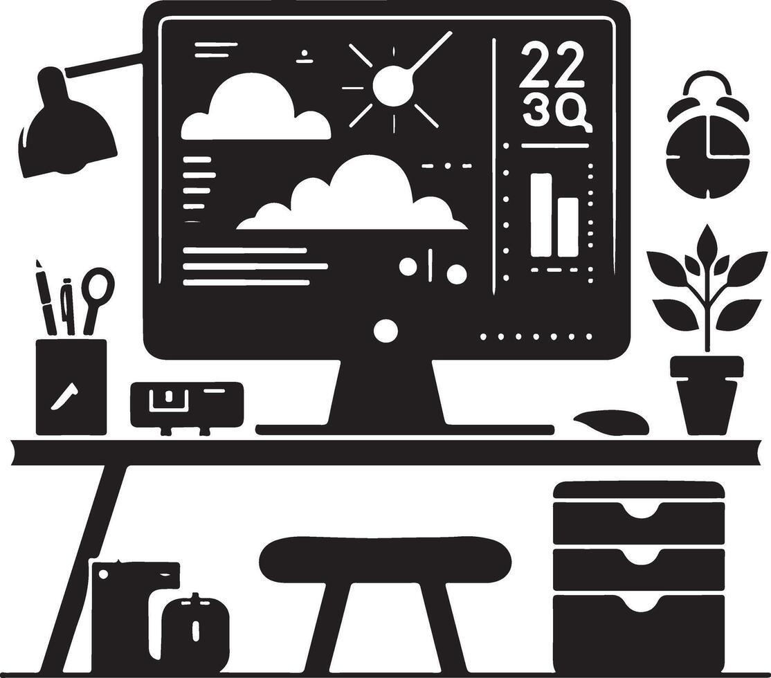 Simple Desktop Computer Silhouette Illustration vector