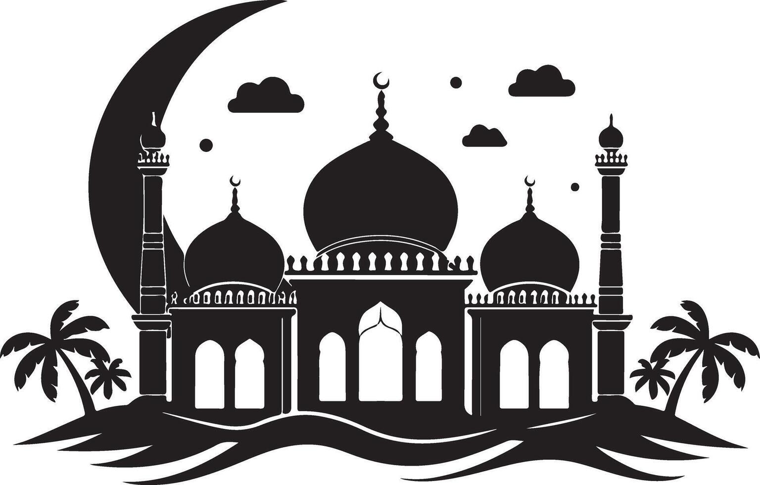 Beautiful Mosque with Crescent Moon Art vector