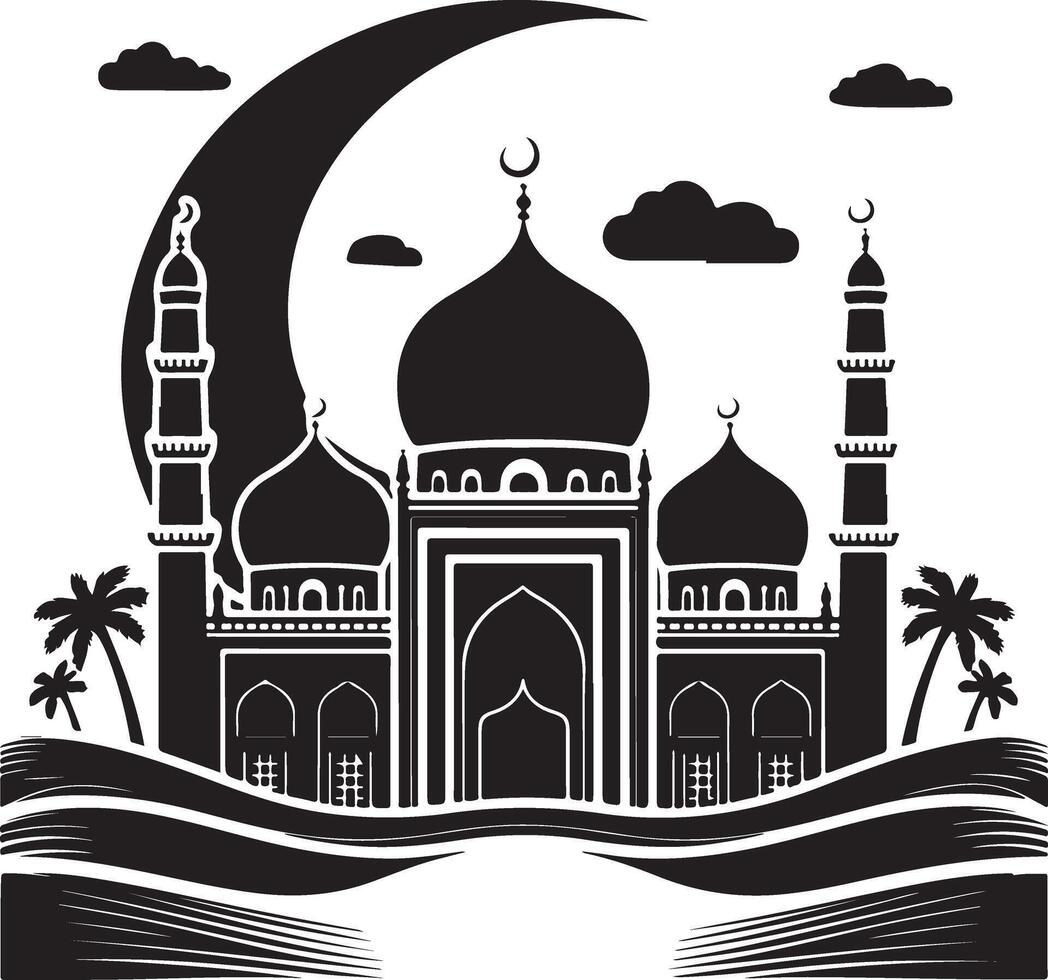 Stunning Mosque and Crescent Moon Graphic vector