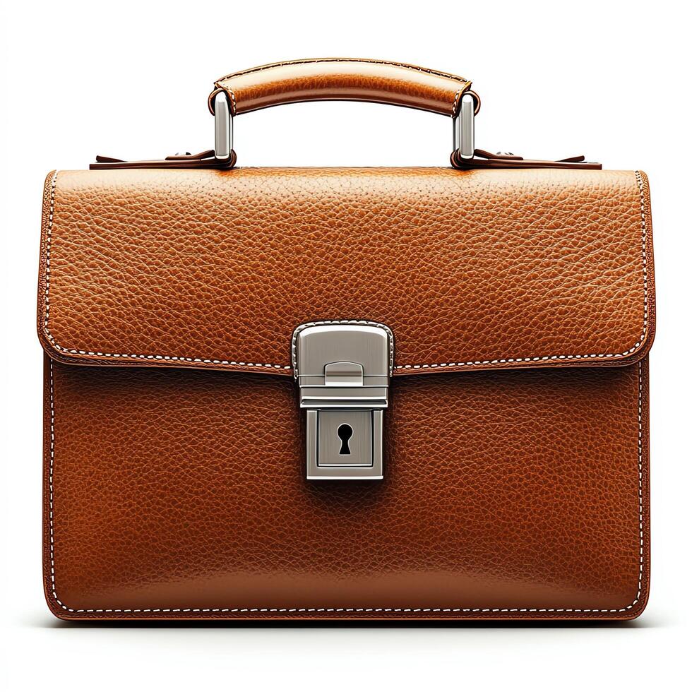Elegant brown leather briefcase with a secure lock design. photo