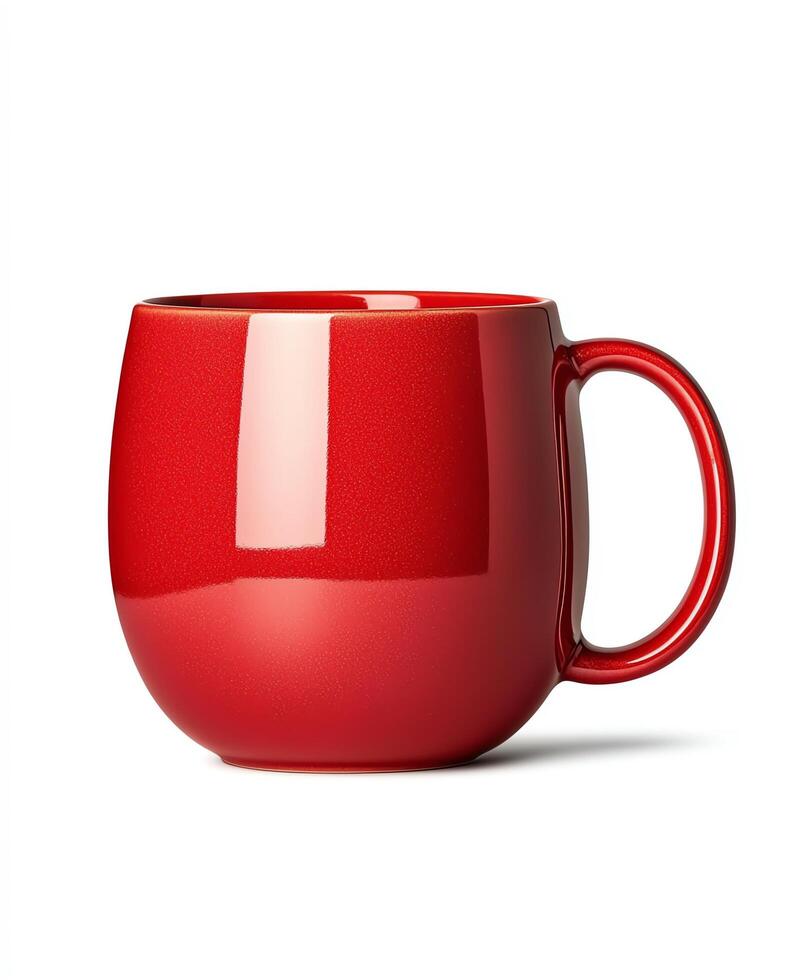 Vibrant red coffee mug on a minimalist background, perfect for branding. photo