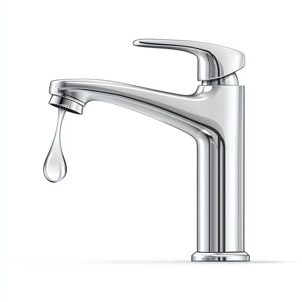 Modern faucet with a sleek design and water drop feature. photo