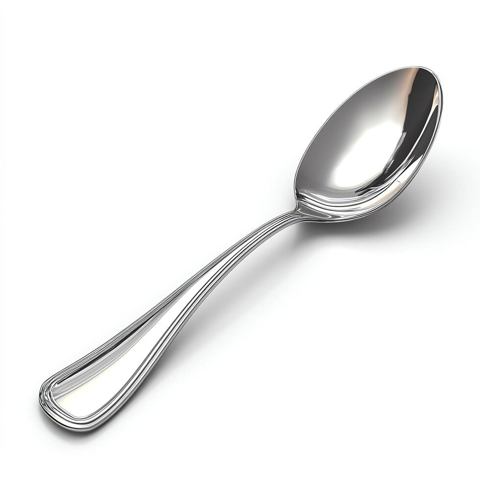 Elegant silver spoon on a white background for culinary use. photo