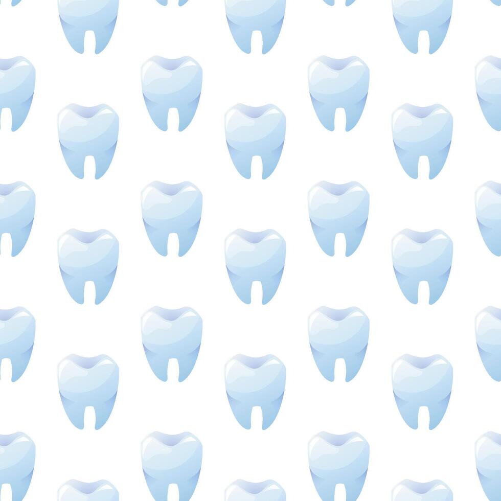 cartoon Shiny white tooth, seamless pattern on white background. Clean and healthy molar illustration for dental care, oral hygiene, and stomatology concepts. vector