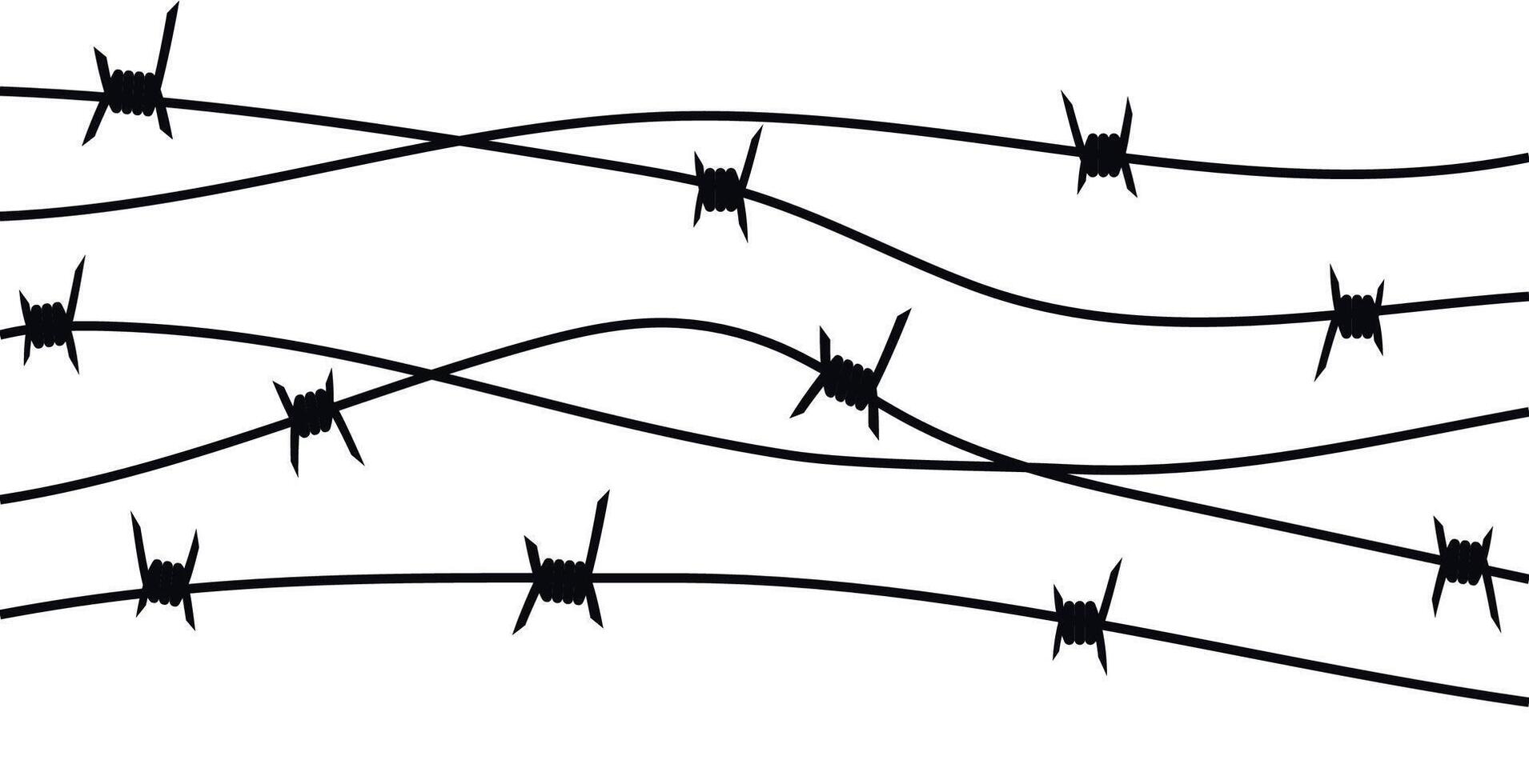 Barbed wire metallic border elements, sharply barb wire fencing. Prison barbed wire. Twisted steel protective barrier with spikes. Design for military, secure object, prison. illustration. vector