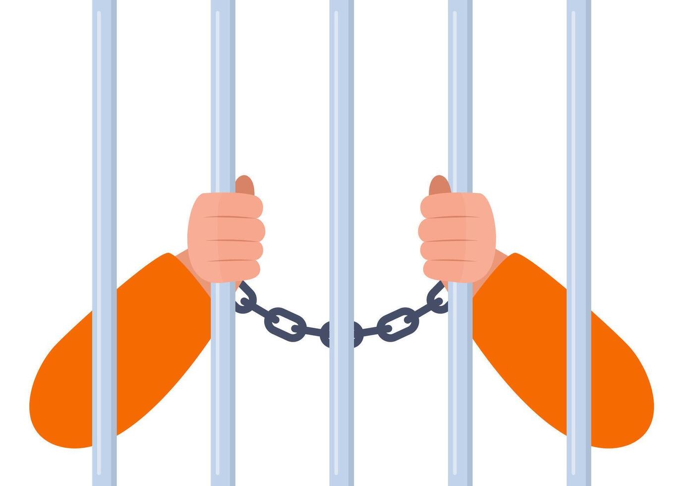 Hands holding iron prison bars. Human in jail. Arms of male prisoner holding jail bars. Hands of criminal person serve sentence in prison. Arrested guilty man. . vector