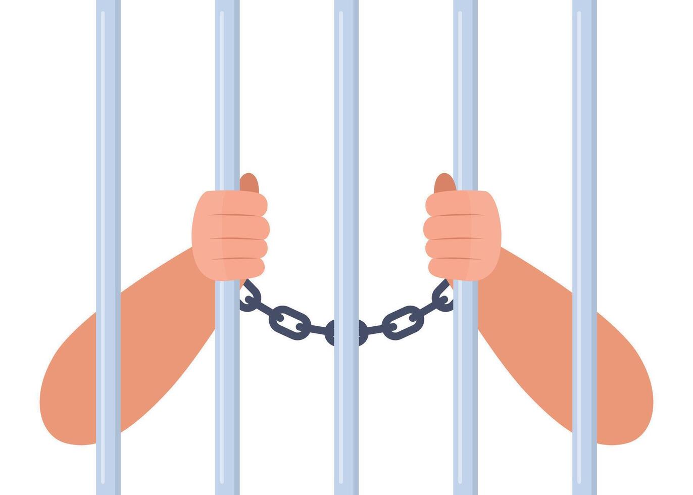 Hands holding prison bars. Human in jail. Arms of male prisoner holding jail bars. Hands of criminal person serve sentence in prison. Arrested guilty man. . vector