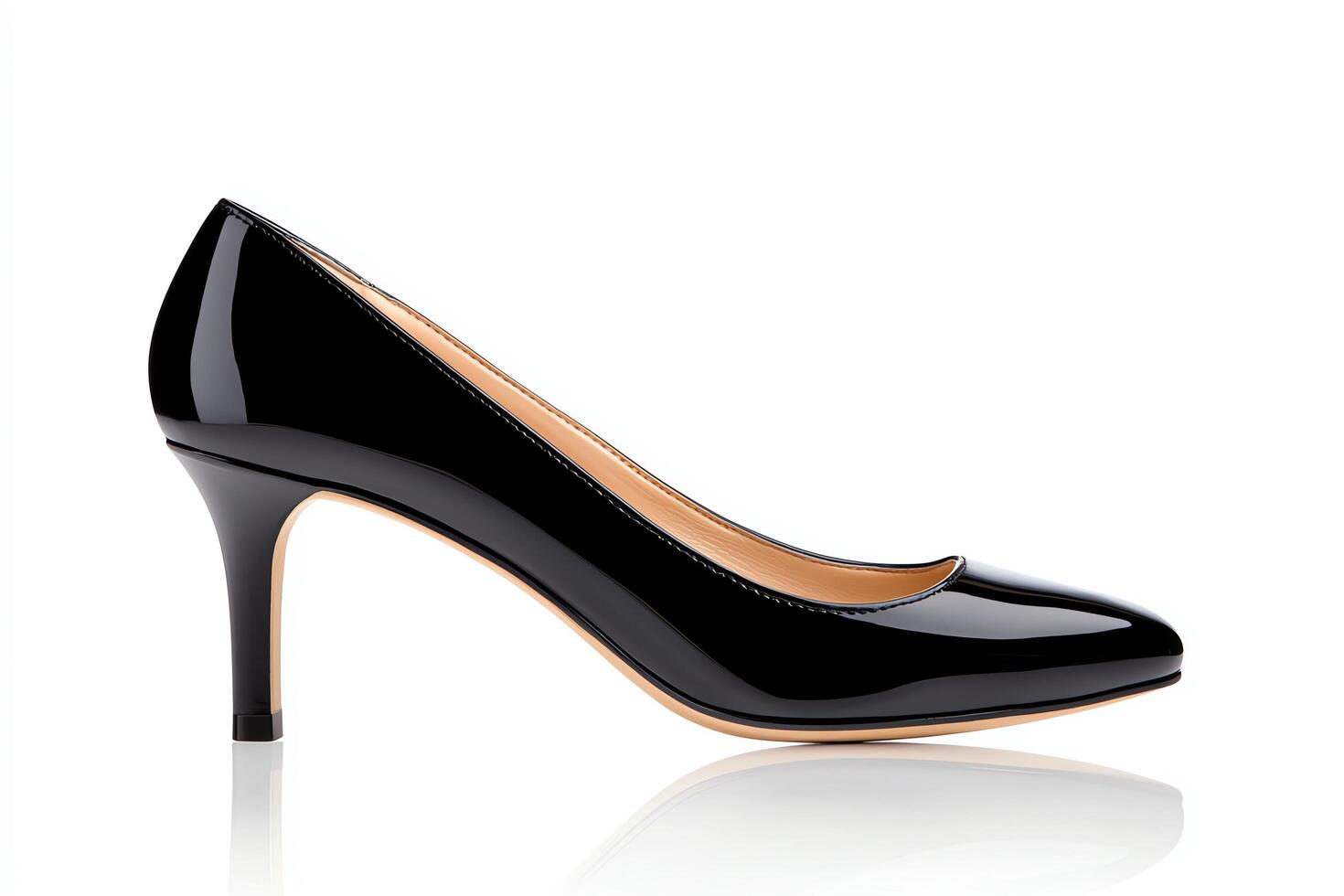 Elegant black high heel shoe with a glossy finish and classic design. photo
