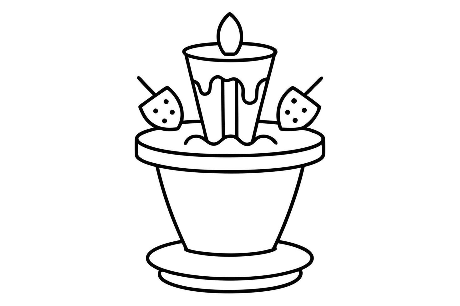 Black and white illustration of a chocolate fountain with desserts vector