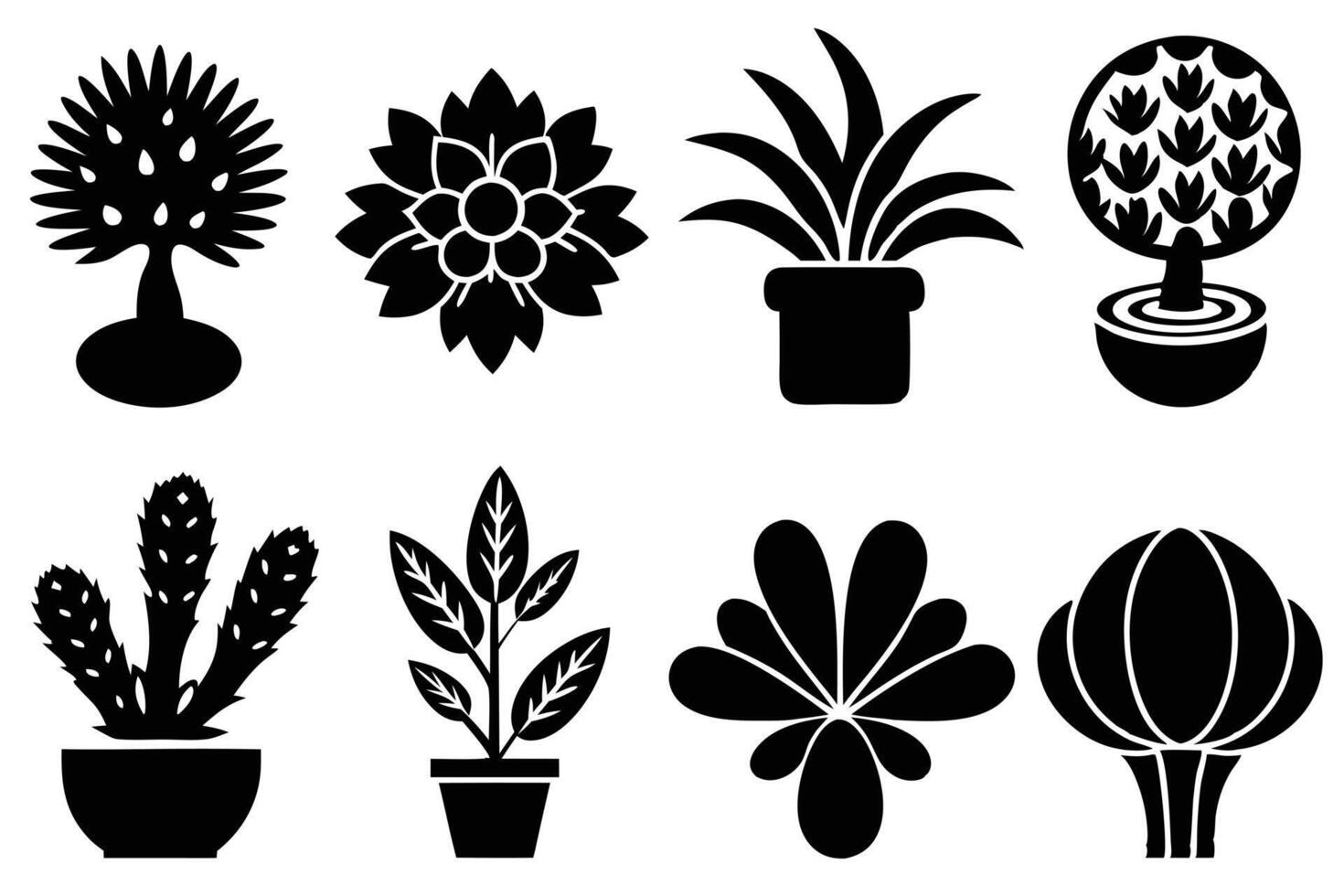 Collection of Black and White Plant Silhouettes vector