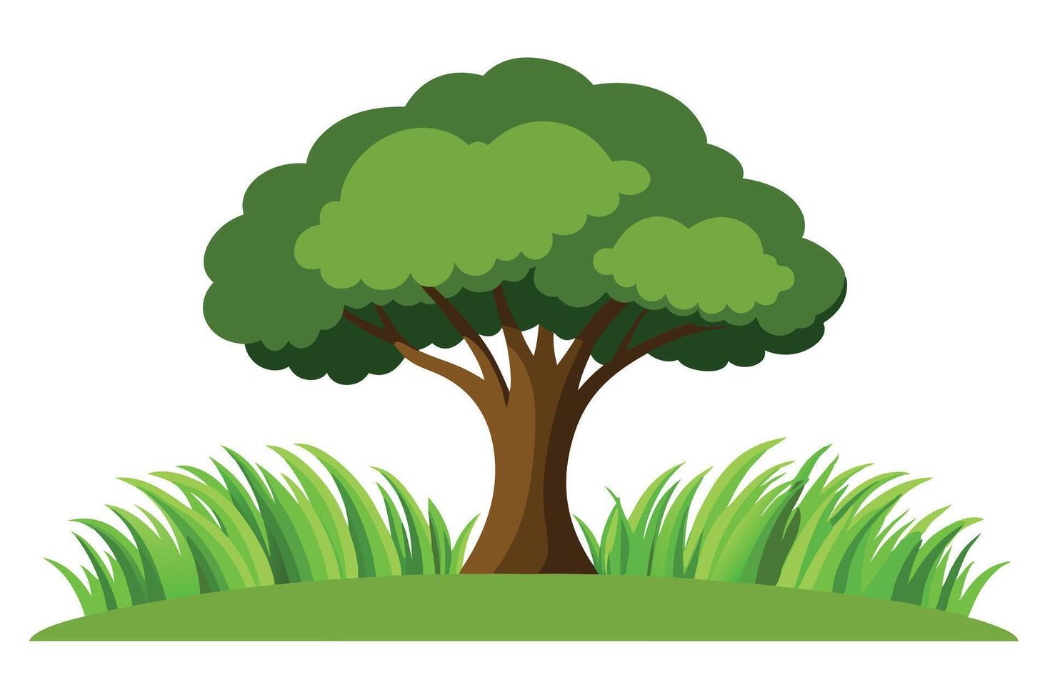 Vibrant Illustration of a Tree and Grassy Hill vector
