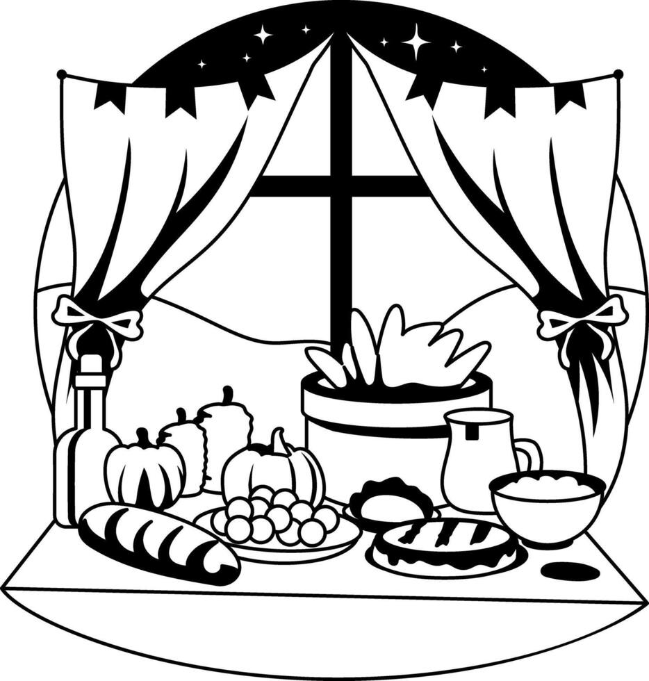 A glyph illustration of thanksgiving food table vector