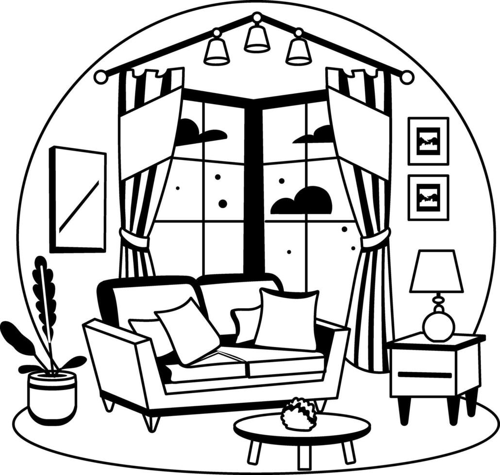 A glyph illustration of cozy room vector
