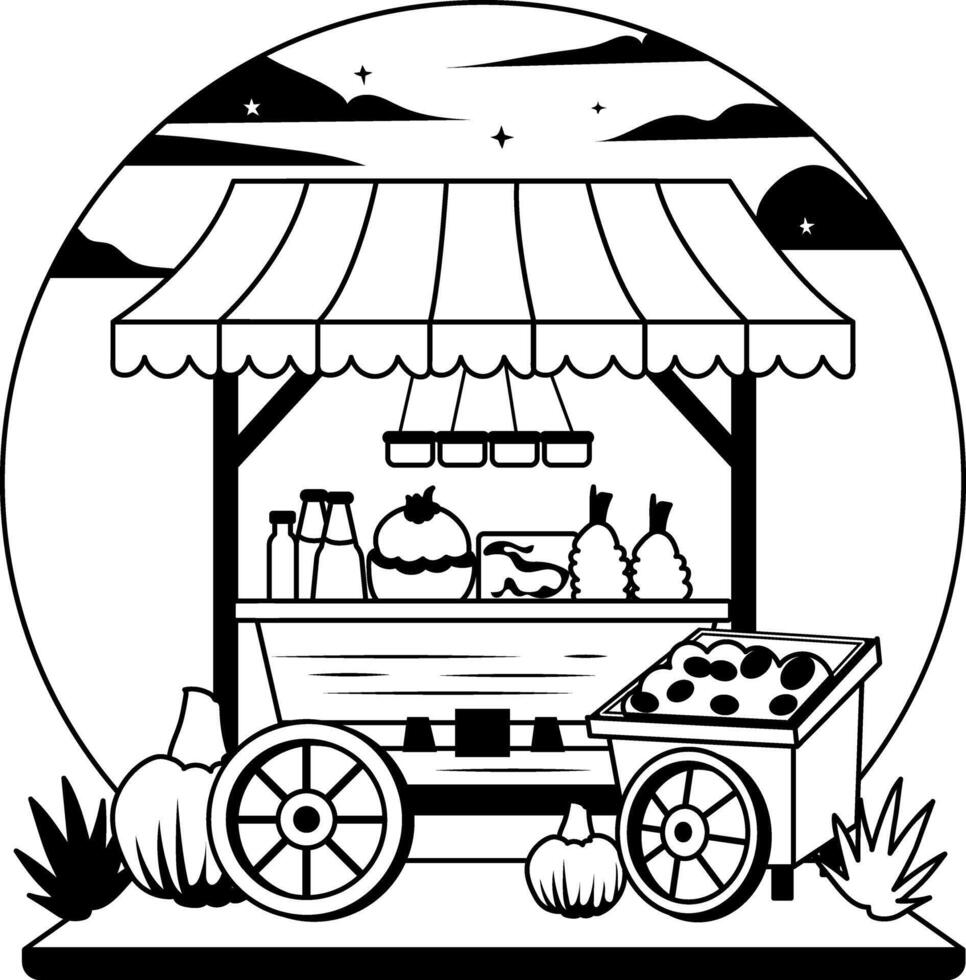 A glyph illustration of food stall vector