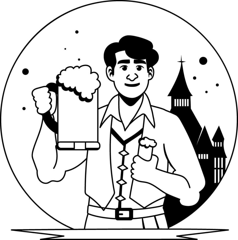 A glyph illustration of a man drinking beer vector