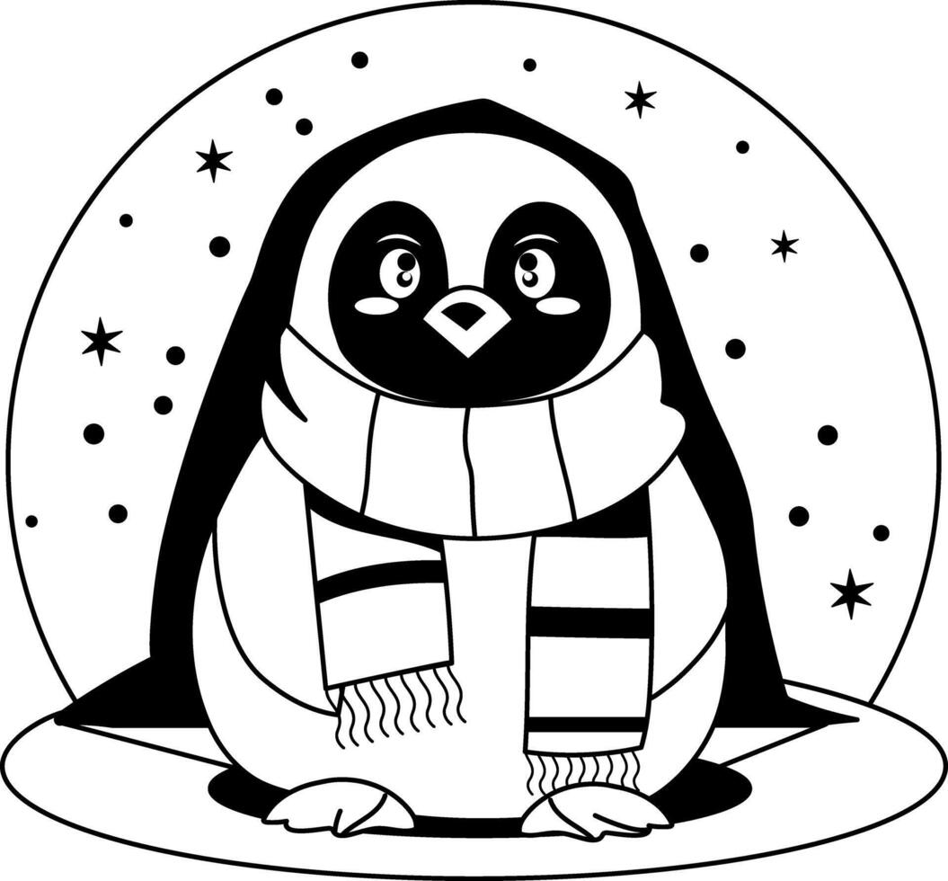 A glyph illustration of winter penguin wearing a scarf and holding blanking vector