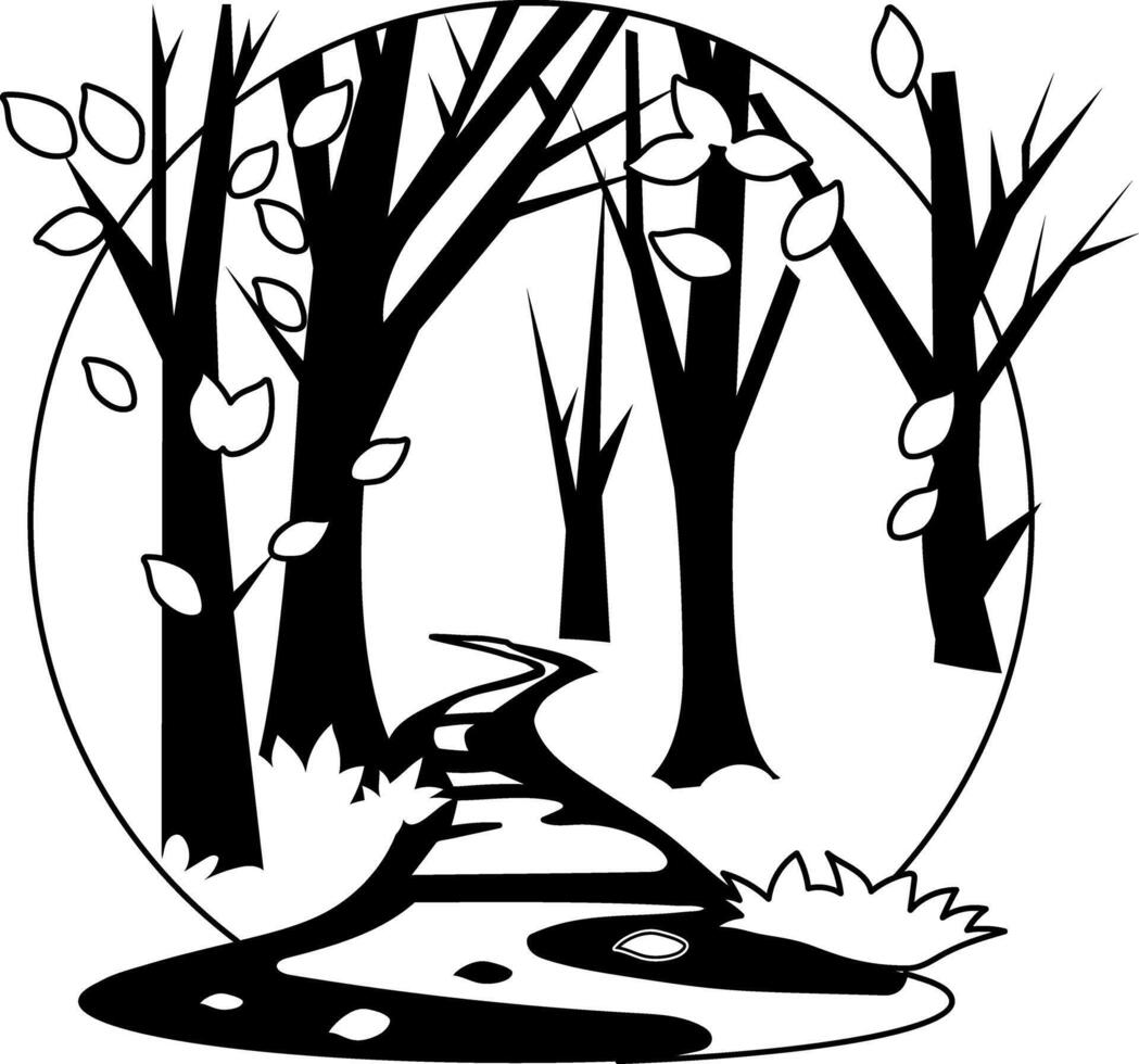 A glyph illustration of forest pathway vector
