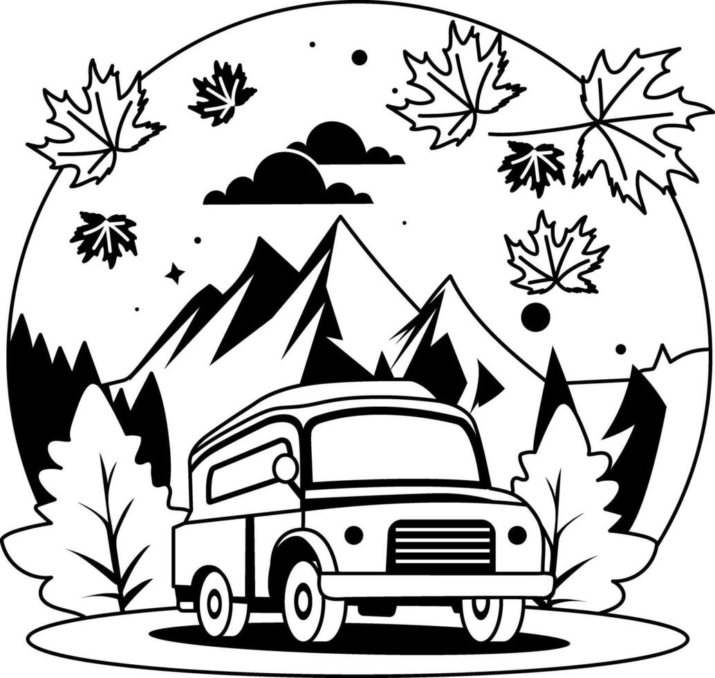 Mountain travel illustration in glyph style vector