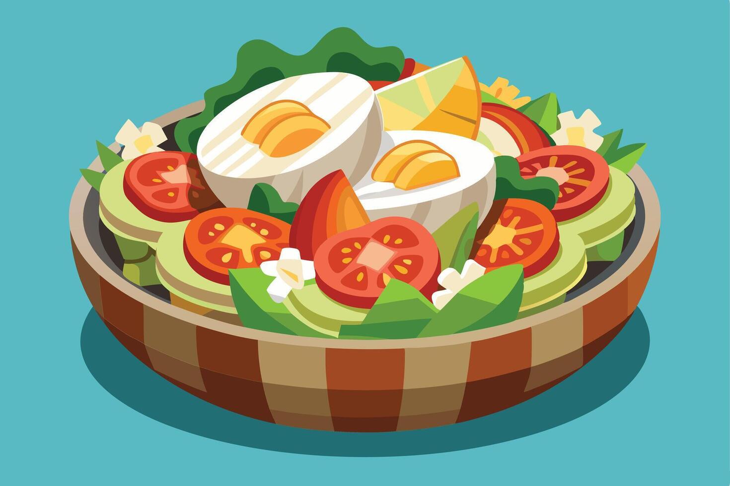 Colorful and Healthy Salad in a Wooden Bowl vector