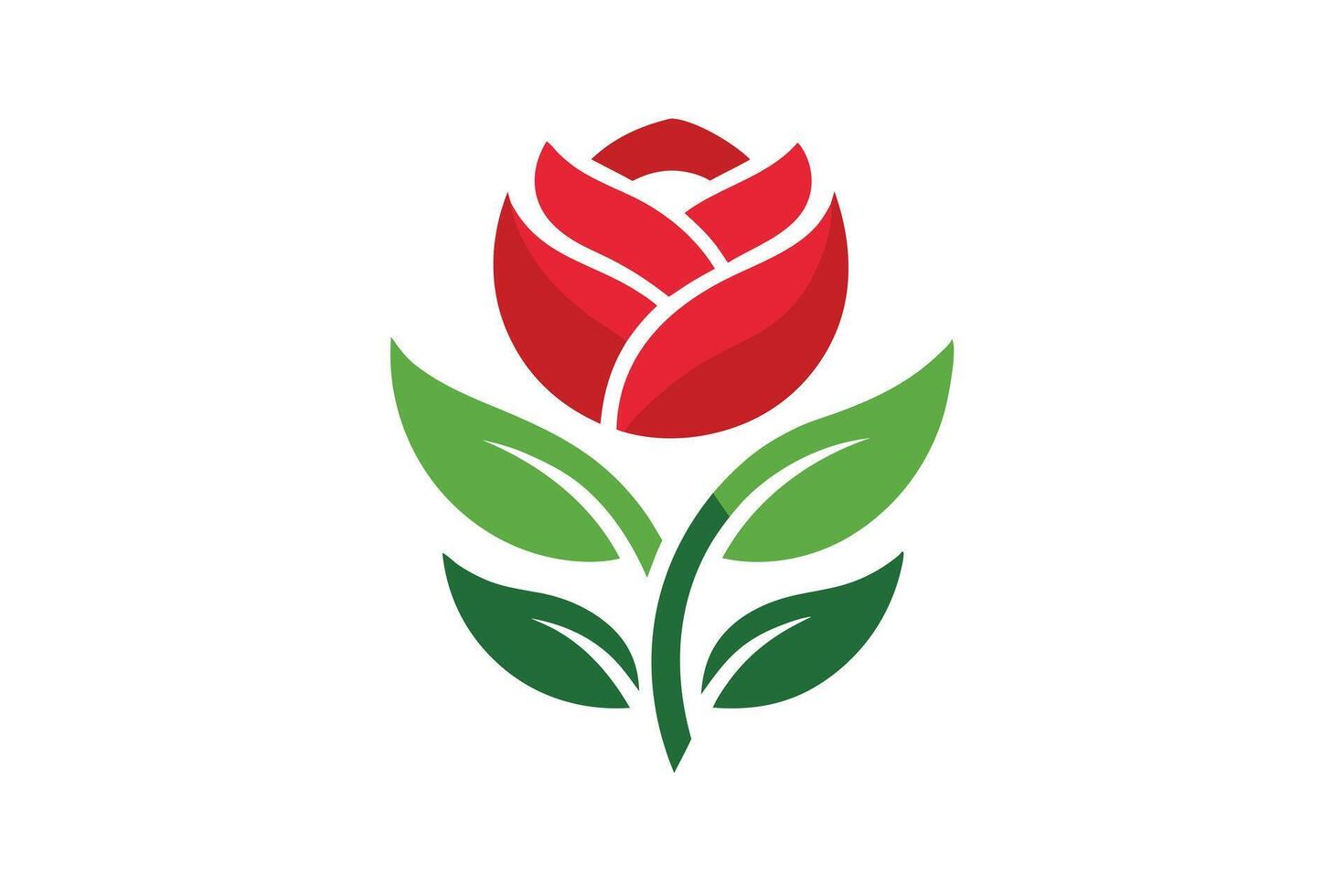Simple, Flat Illustration of a Red Rose with Green Leaves vector