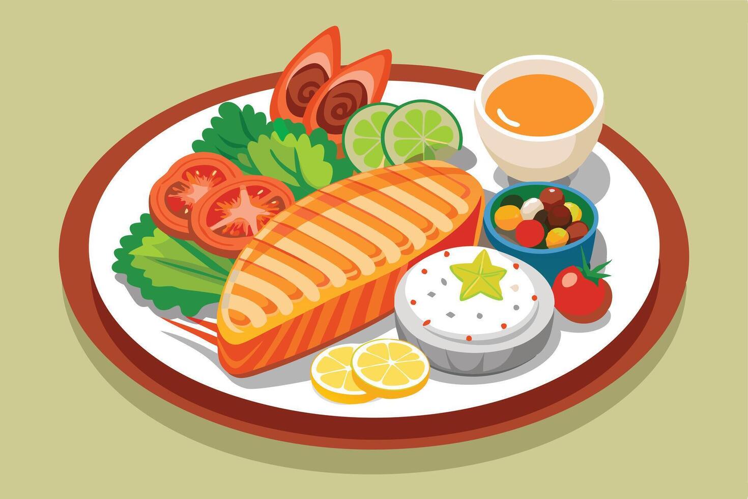 Delicious Grilled Salmon with Sides on a Plate vector