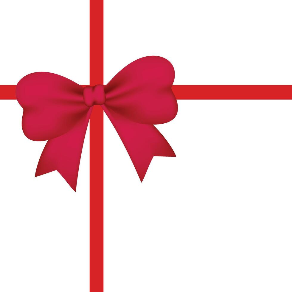 Red ribbon bow tied on white background resembling gift wrapping with elegant minimalist design. Design for festive decorations and gift wrapping vector