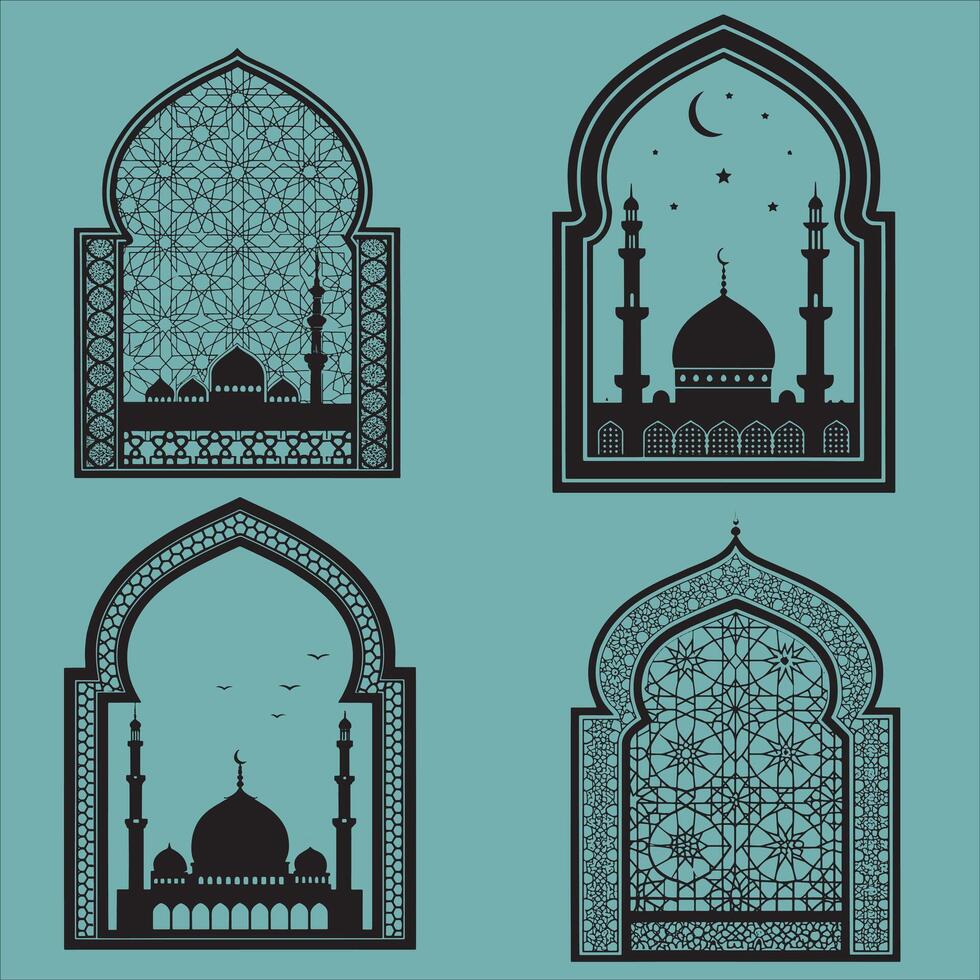 Set of oriental style Islamic windows. vector