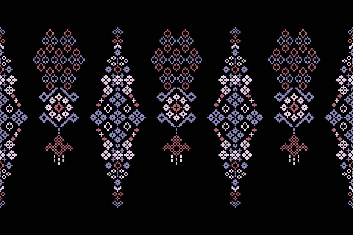 Black background color ethnic pattern motif fabric decoration pixel. vector