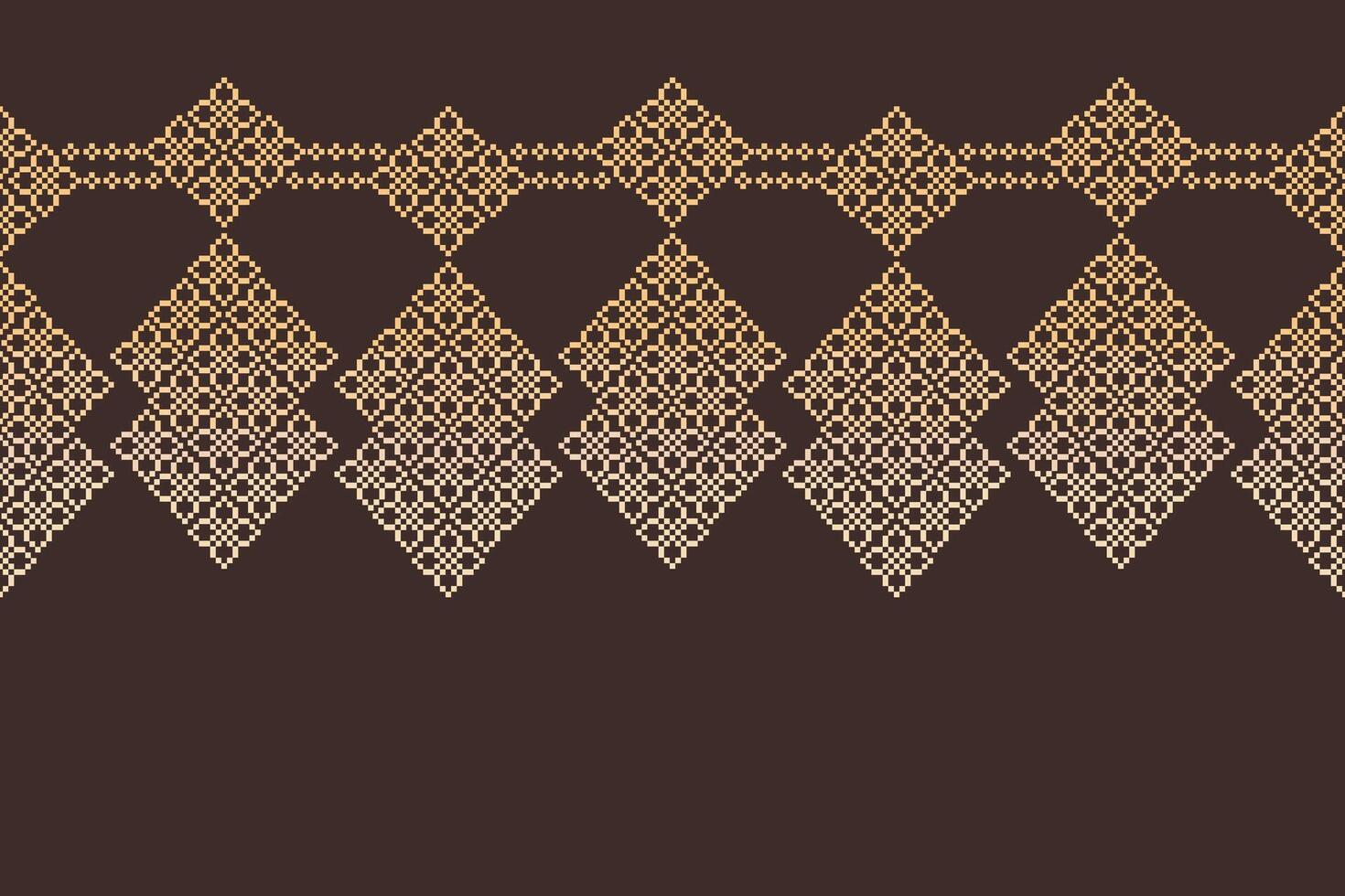 Cross stitch brown background color motif ethnic pattern decor. vector