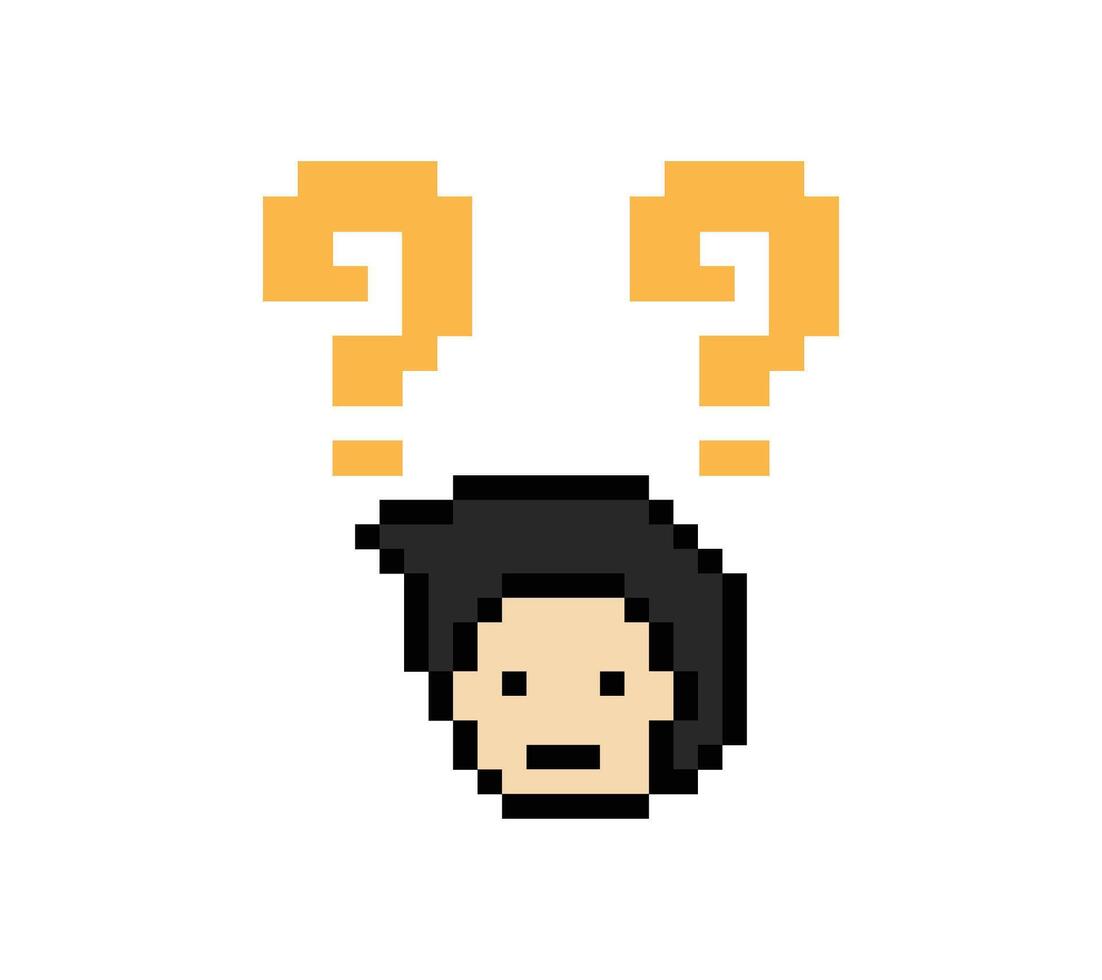 Character question mark question quiz and answer male boy or man 8 bit pixel art. vector