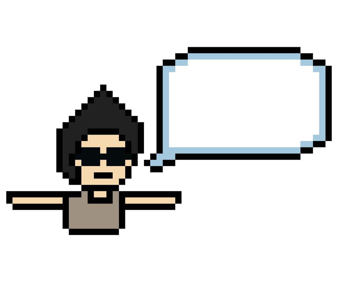 Cartoon pixel of man male boy and blank cute chat box decor. vector