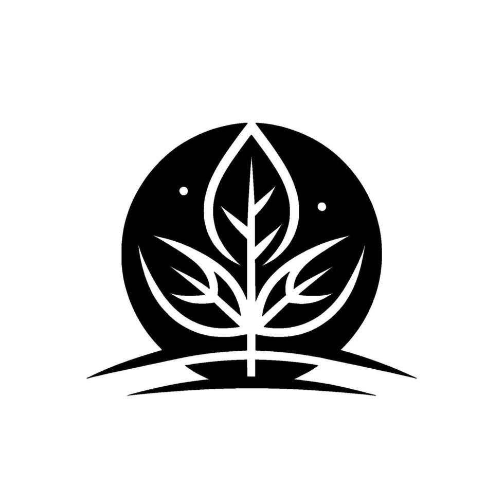 Minimalist Black and White Leaf Set Within Textured Circle, Emblem, Nature, Organic , Modern Botanical Illustration. vector