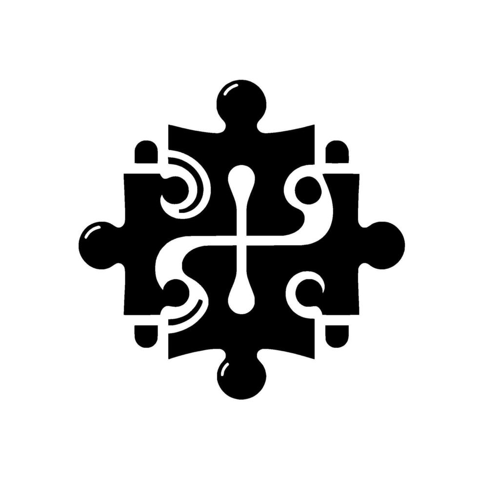 Abstract black and white puzzle , interlocking pieces with flowing internal designs, on white background, minimalistic. vector