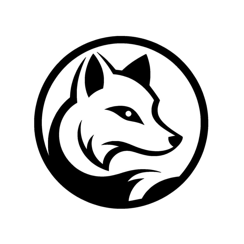 Bold Black and White A Stylized Fox Head in Profile, Enclosed Within a Circular Frame, Emphasizing Simplicity and Elegance. vector