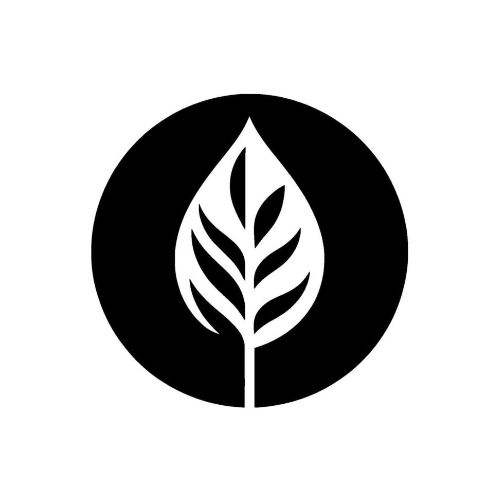 Minimalist Black Circle with White Leafy Stem Silhouette, NatureInspired vector