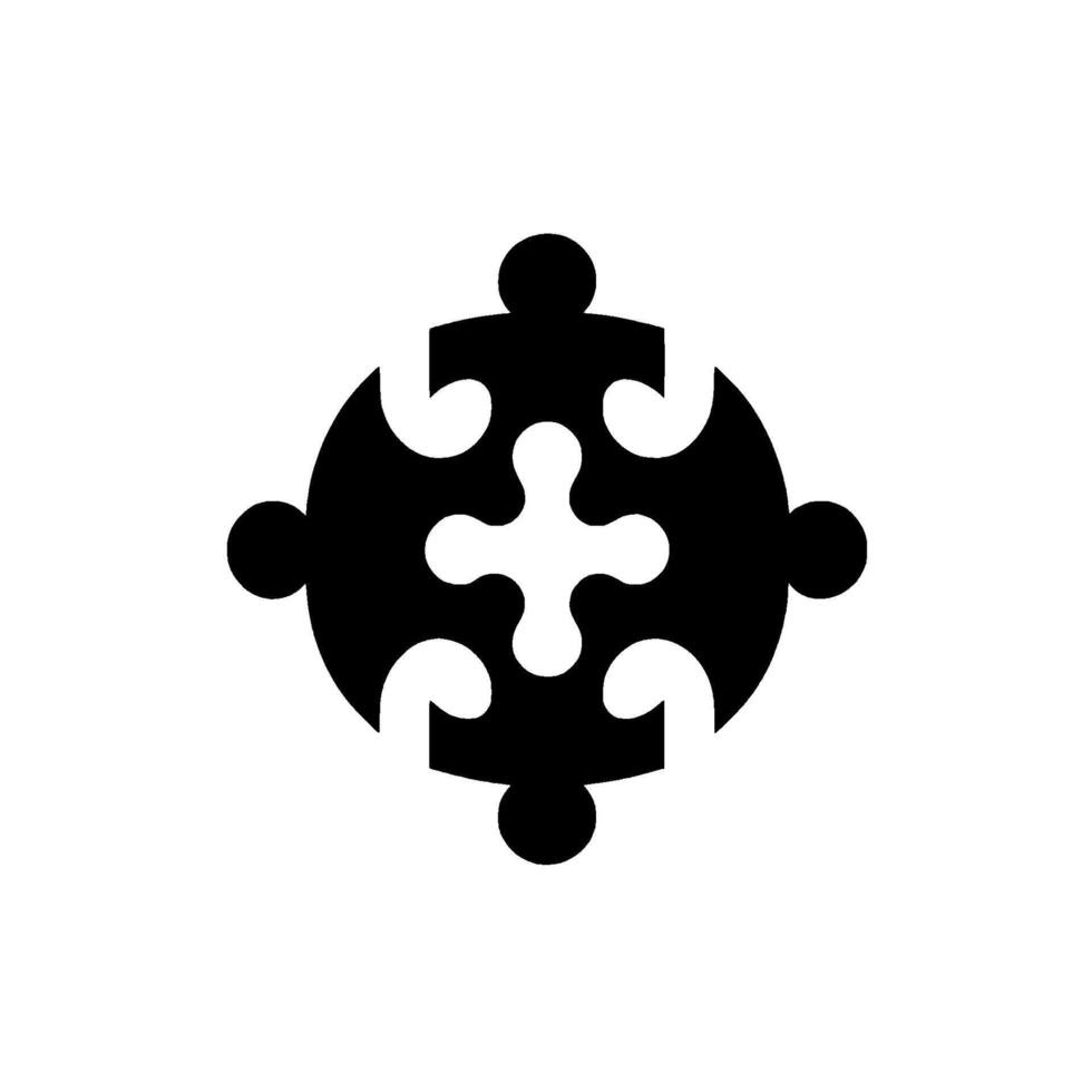A minimalist, circular puzzle , rendered in stark black against a clean, white background, suggesting unity and collaboration. vector