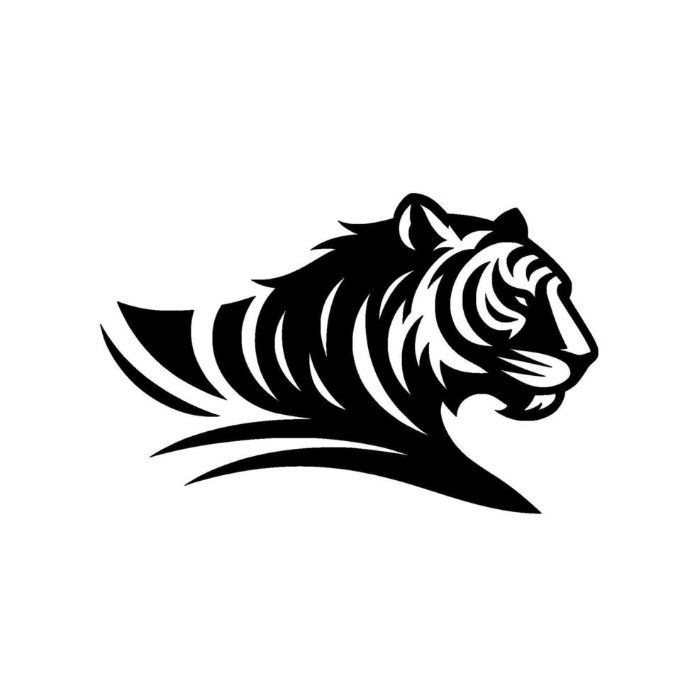 Bold Silhouette of a Powerful Tiger Head in Profile, Featuring Striking Black and White Contrast on Clean Background. vector