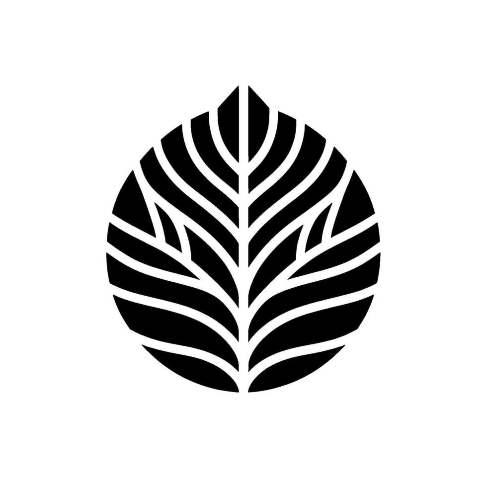 Bold Black and White of a stylized Leaf, symmetric, vectorlike, natural aesthetic against white backdrop. vector