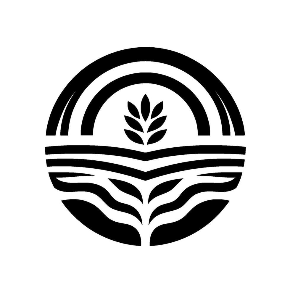 Abstract black and white featuring a wheat emblem within a stylized circular frame, emphasizing nature and organic forms. vector