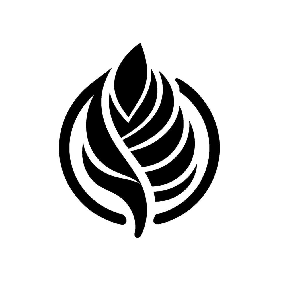 Abstract Leaf A Symmetric Black White of Organic Form Within a Circular Frame, Symbolizing Nature. vector