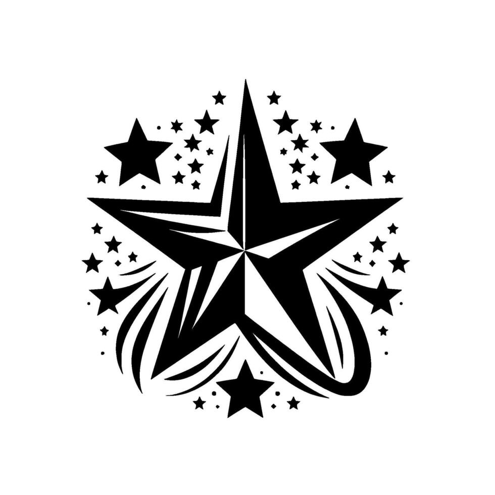 Bold Black Starburst with Multiple Stars and Streaks on a Clean White Background, Illustrative Style. vector