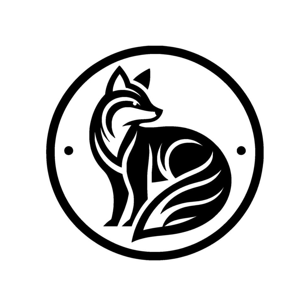 Minimalist Black and White Fox in Circle, Bold Lines, Modern , Animal Illustration. vector
