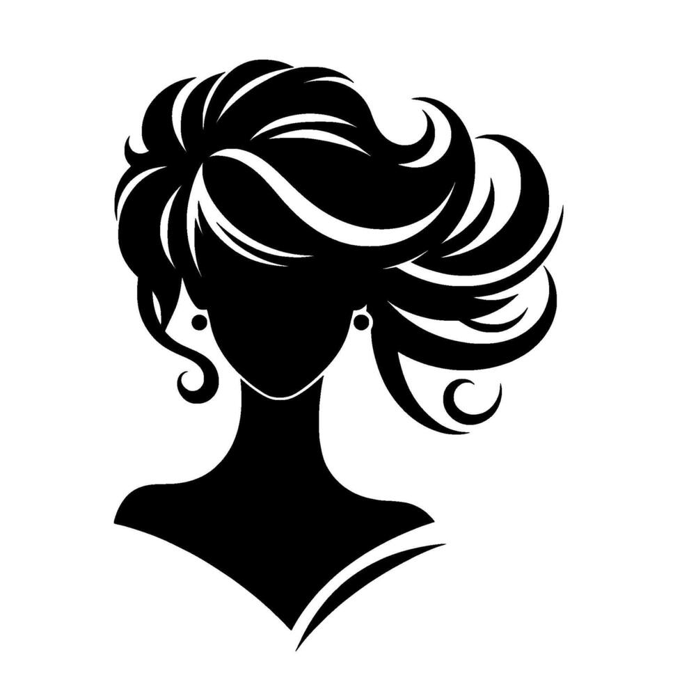 Elegant Silhouette of a Woman with Elaborate Updo, Pearl Earrings, and Classic Style, in Black and White. vector