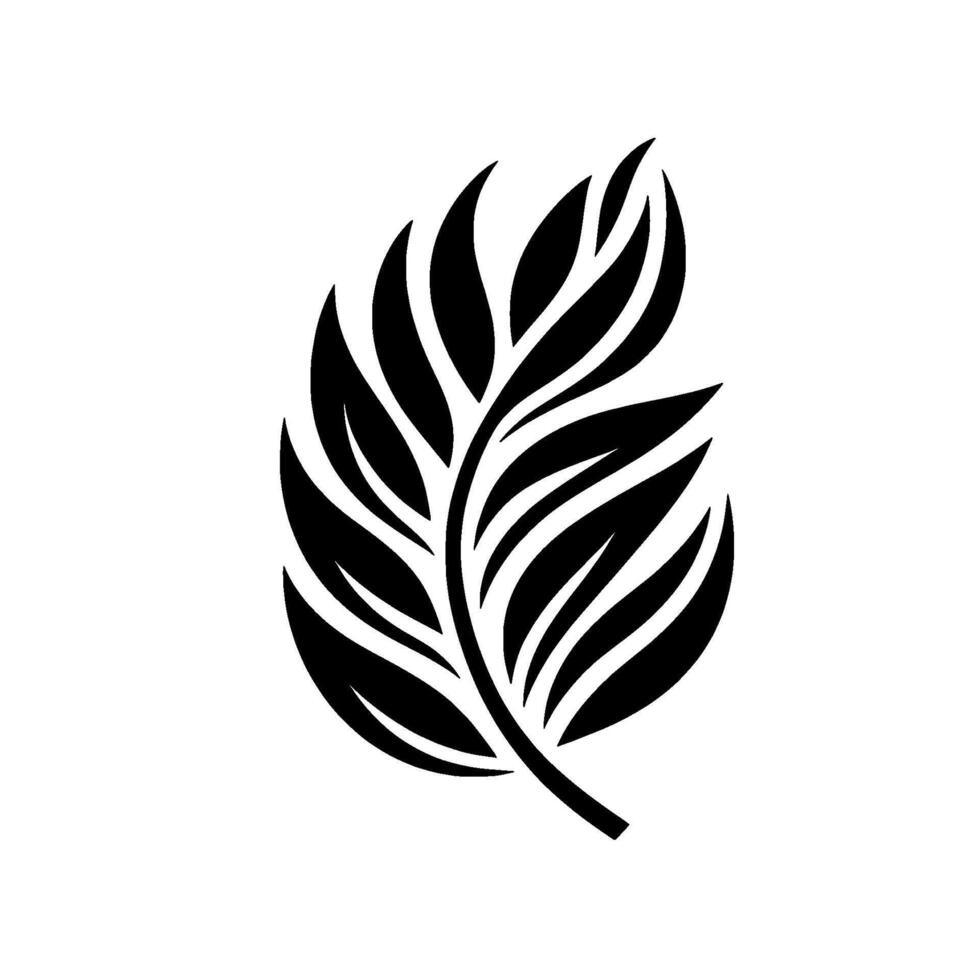 Minimalist Botanical Illustration Bold Black Palm Leaf Silhouette on White Background, Modern , Artistic Depiction. vector