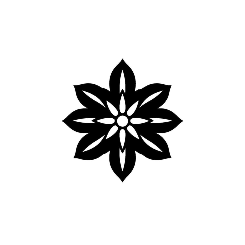 Symmetrical Black Floral Illustration on a White Background, Featuring Eight Petals and a Central Circular Core. vector