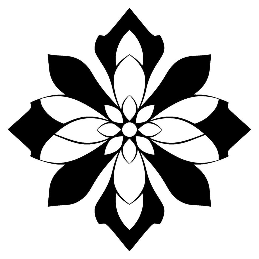 Symmetrical Black and White Floral with Petal Composition, Geometric Shapes, and Grayscale Accent, Centered on White Background. vector