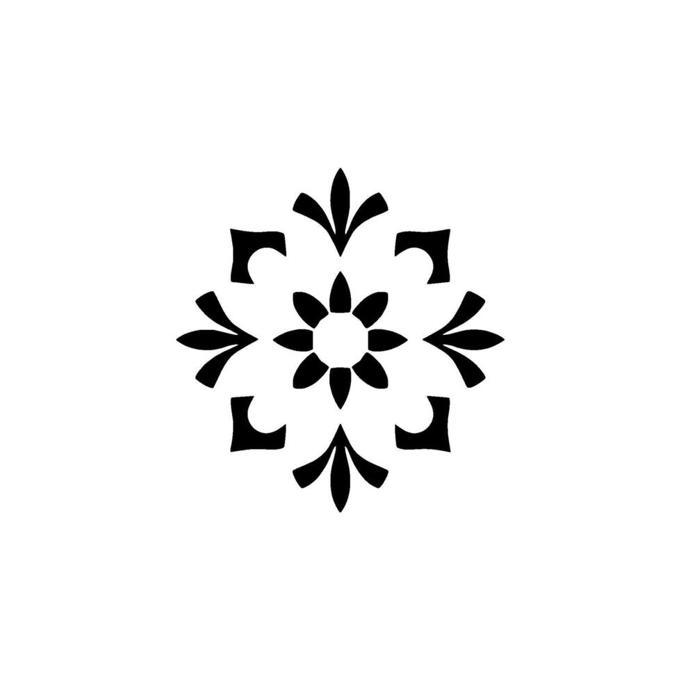 Intricate black floralinspired mandala on a stark white backdrop, featuring symmetrical elements and a minimalist aesthetic. vector
