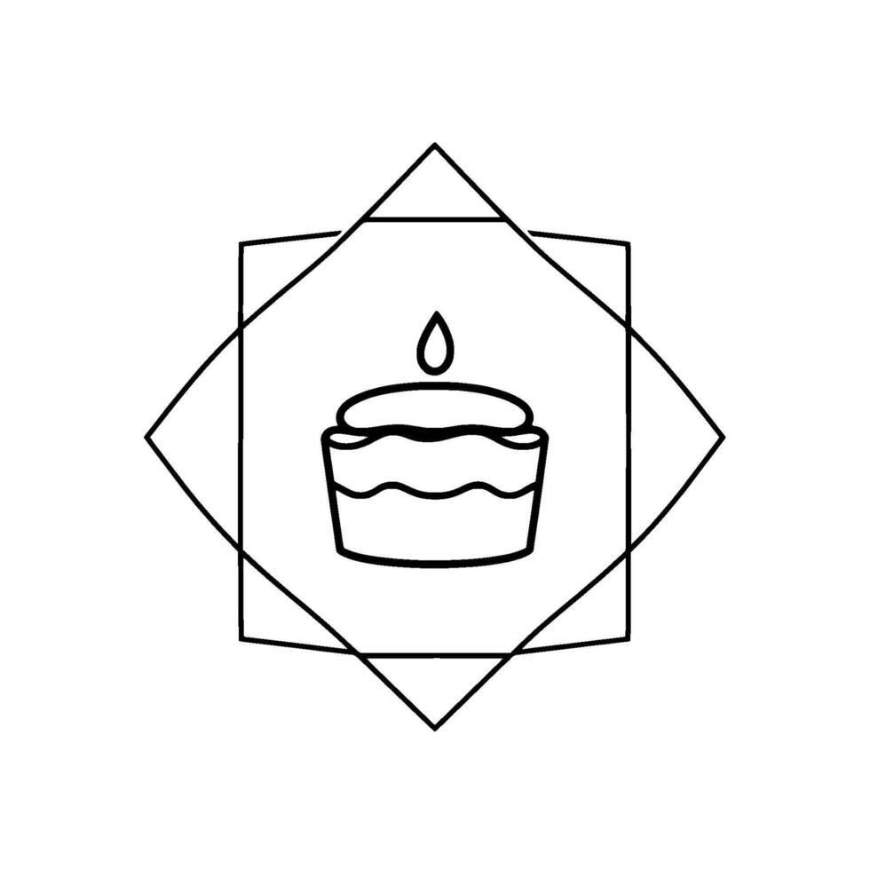 Minimalist Line Art A Birthday Cake with a Single Candle Centered in Geometric Frames, Isolated on White. vector