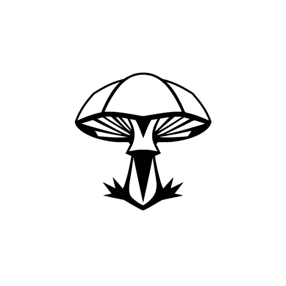 Isolated geometric mushroom illustration in black and white, a stylized with symmetrical features on a clean white background. vector